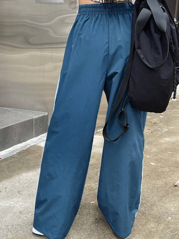 Casual Contrast Piping Drawstring Waist Wide Leg Pants