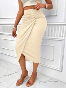 VaVaBold 實心扭結前綁裝飾裙擺 - 杏色 - 查看 4