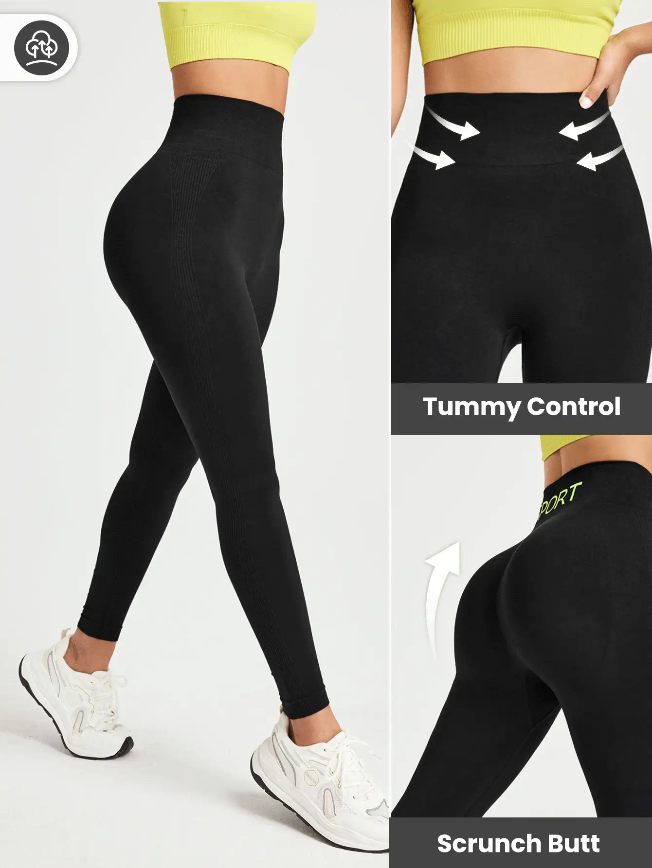 Eassivo Eassivo Mallas deportivas sin costuras de cintura ancha y gran elasticidad - Negro - Ver 2