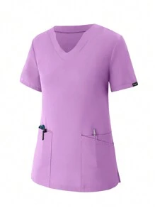 女士手术服制服慢跑裤弹力面料透气护士工作服手术服套装带口袋 - 淡紫色 - 查看 4