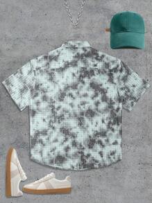 Manfinity Roghcode Men's Short Sleeve Button Up Tie-Dyed Loose Casual Stylish Plaid Shirt, Summer - Mint Green - View 2