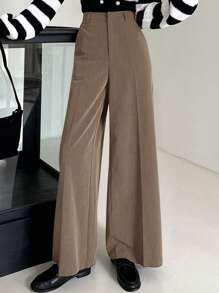 DAZY Women's Solid Color Toothpick Stripe Wide Leg Loose Business Casual Pants Fall,Winter