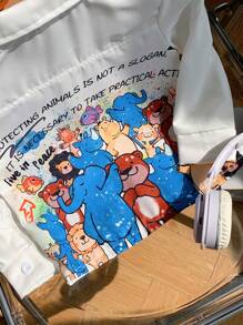 SHEIN 男婴休闲、时尚、可爱、有趣的动物印花长袖衬衫，适合外出 - 彩色 - 查看 4