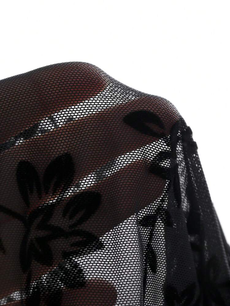Blusa transparente con estampado floral y sin sujetador para salir en verano, blusas de manga larga para mujeres, ropa de mujer para otoño