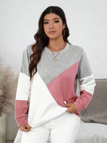 SHEIN LUNE Plus Color Block Casual Sweatshirt For Spring And Autumn Fall Women Clothes Travel Outfit Airport Winter