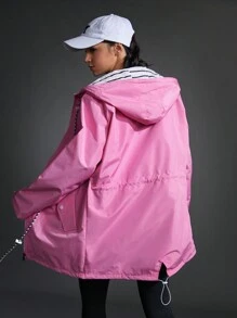 Chaqueta Deportiva con Capucha, Mangas largas y cordón ajustable sólido - Rosa - Ver 8