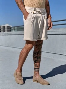 Manfinity Homme 男士夏季褶皺折疊斜口口袋短褲