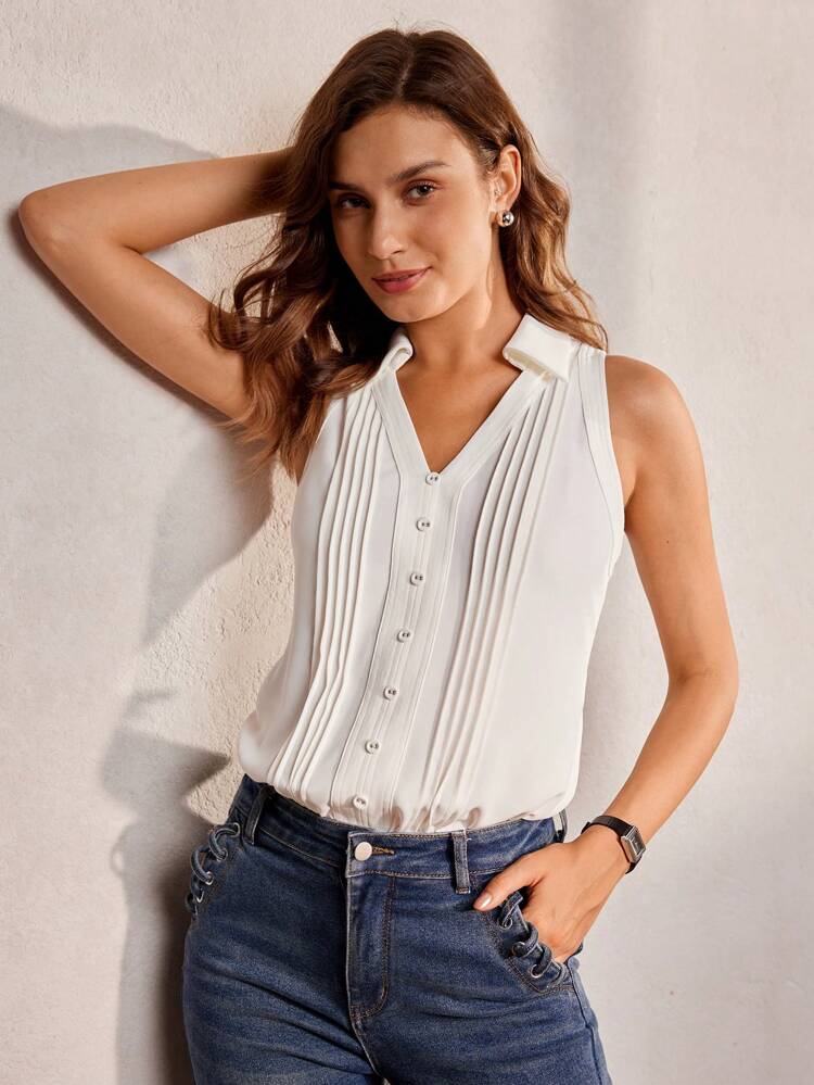 MOTF Classy CLASSY BUTTON FRONT SLEEVELESS BLOUSE