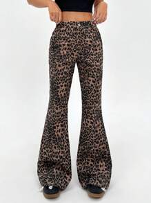 SHEIN EZwear Y2K豹紋喇叭褲 - 彩色 - 查看 2