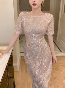 DAZY 女士优雅短袖亮片裹身连衣裙，夏季、生日、新年舞会派对礼服，女士吊带裙，返校节礼服，奢华嘉年华