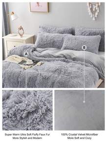 Ensemble de literie en peluche unie de 3 pièces, housse de couette pour couette en duvet pour enfants, taille complète, convient pour la chambre à coucher, la chambre d'amis ou la chambre universitaire, ensemble comprenant : 1 housse de couette avec fermeture éclair + 2 taies d'oreiller (noyau interne non inclus)