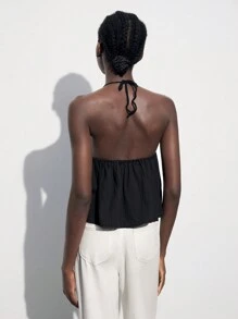 Maija Women's Casual Colorblock Knitted Top With Halter Neck - Black and White - View 2