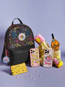 Mr Men Little Miss X SHEIN Black Cartoon And Letter Printed Fashionable Casual Backpack