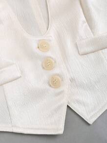 Sweetra Women Solid Button Front Vest Jacket - Black - View 3