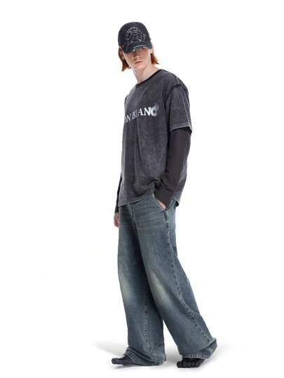 NEON BLANC X DUSTIN EDWARD Designer Solid Color Wide Leg Jeans With Pockets, Casual