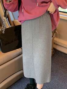 Women's Solid Color Simple And Minimalist A-Line Skirt For Daily Wear, Slim Fit - Grey - View 4