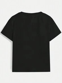 Nick 90s | SHEIN 男孩休閒卡通圖案短袖T恤 - 黑色 - 查看 2