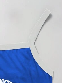 INAWLY Letter Graphic Contrast Binding Cami Top - Blue - View 3