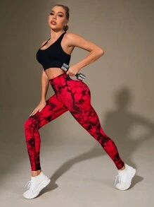 SHEIN Core Rhythm 扎染宽腰运动紧身裤瑜伽女裤
