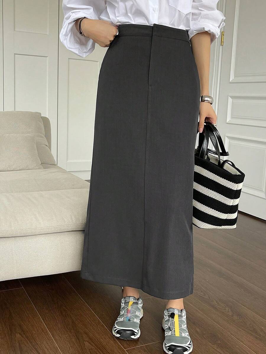 DAZY High Waist Split Back Skirt For Spring & Summer - Grey - View 1