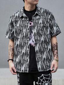 Manfinity Homme Men Allover Print Flap Pocket Denim Shirt Without Tee For Summer - Multicolor - View 8