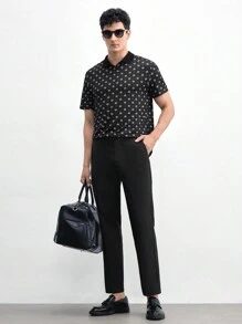 AKNOTIC Business Casual Men's Knitted Pattern Printed Slim Fit Short Sleeve Polo Shirt, Suitable For Summer