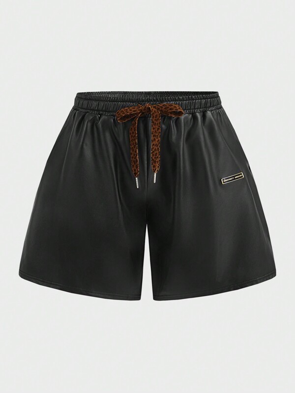 Manfinity VCAY Men's Knitted Stylish Elastic Waistband Shorts, PU Leather & Stretchy, Daily Wear