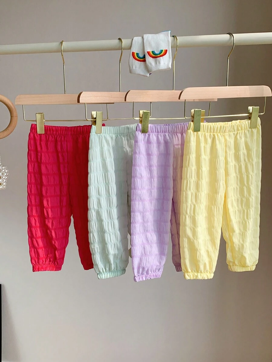 4 Cái/bộ Quần kết cấu gạc bong bóng thoải mái và phong cách cho bé gái, thích hợp mặc ở nhà và ngoài trời, mùa xuân/hè - Nhiều màu - Xem 1
