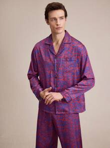 EverLounge Men Allover Print Contrast Piping Top & Pants PJ Set / Pajama Set - Multicolor - View 3