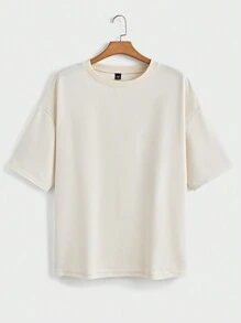 Manfinity Homme Men Plus Solid Drop Shoulder Tee & Drawstring Waist Shorts - Apricot - View 3