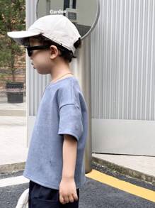 SHEIN 3件套儿童夏装，小男孩时尚宽松纯色抓绒短袖T恤，休闲韩版，性价比高适合户外玩耍，街拍，聚会 - 彩色 - 查看 11