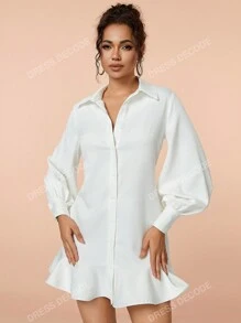 Vestido de camisa de San Valentín con botones frontales y dobladillo con ribete de volantes