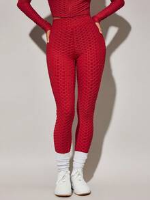 VARSITIE Collant de yoga d'été de sport de base avec fesses plissées et jambes - Rouge - Voir 2