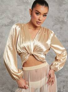 Hauture Blusa con adornos de giro metálico y rhinestone - Albaricoque - Ver 1