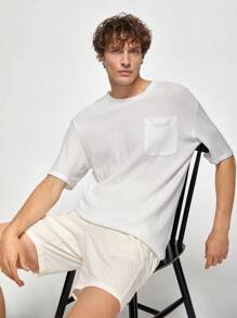 Manfinity VCAY 3pcs Men's Loose Drop-Shoulder Knit Casual Short Sleeve T-Shirt With Round Neck Suitable For Summer - White - View 1