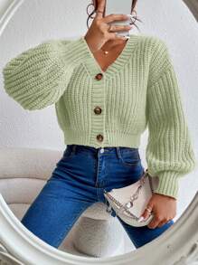 Celisse 氣球袖釦前開衫，適用於春秋季 - 薄荷綠 - 查看 6