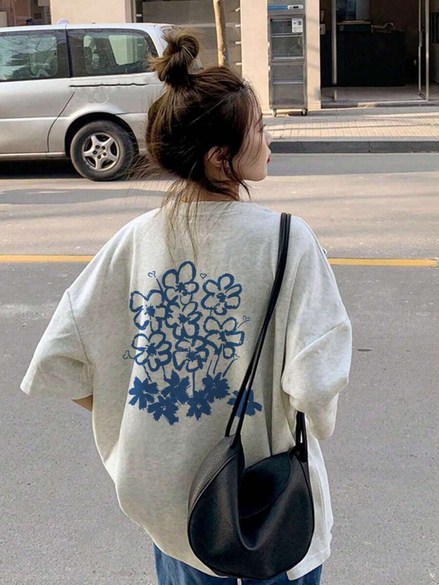 New Spring/Summer Ladies Floral Print Casual Round Neck Short Sleeve T-Shirt, Versatile And Youthful Minimalist Design