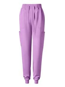 女士手术服制服慢跑裤弹力面料透气护士工作服手术服套装带口袋 - 淡紫色 - 查看 6