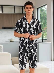 Men Allover Print Short Sleeve Top & Shorts PJ Set / Pajama Set - Multicolor - View 8