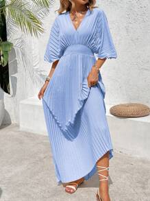 SHEIN Clasi Zomer eenvoudige effen kleur jurk met pofmouwen en geplooide taille