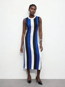 Maija 女士寬條紋彩塊針織裙，配飾裝飾 - 彩色 - 查看 1