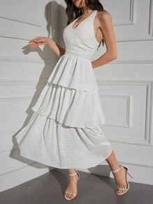 Modelyn Tie Backless Ruffle Hem Halter Dress For Summer Long Evening Dresses