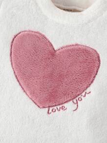 嬰兒女孩簡約絨毛長袖上衣和褲子休閑兩件套家居服套裝 - 藕粉色 - 查看 3