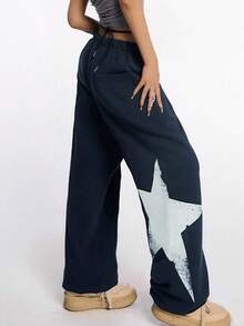 2022 Fashion Versatile Star Print Sweatpants - Navy Blue - View 1