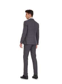 Conjunto de 3 piezas de traje de hombre a cuadros de solapa sencilla sin camisa de la marca Furuyal - Gris - Ver 2