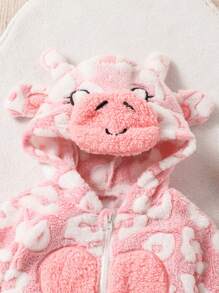 SHEIN Pijama con pies para niñas bebé, mameluco estampado de animales de invierno para bebé y niña pequeña, ropa de dormir - Rosa Pálido - Ver 3