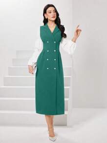 Modelyn Váy cổ có ve áo đôi màu sắc - màu xanh lá - Xem 5
