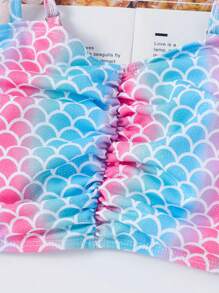 Young Girl Gradient Fish Scale Print Mesh Bikini Set, Summer Beachwear - Multicolor - View 4