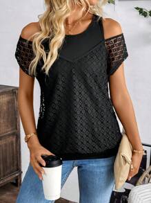 SHEIN LUNE Maglietta Nera Trasparente Falsa Due Senza Spalline In Pizzo Estivo Da Donna - nero - Visualizzare 1