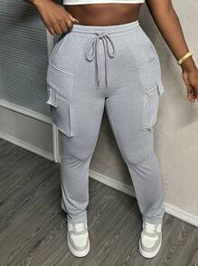 Slaydiva Mùa hè Thường Ngày Đơn Giản Bỏ Túi Trang Trí Tăm Xếp Ly Thẳng Quần Ôm Hoa Nhẹ Màu Xám Quần nữ-K - Xám - Xem 6